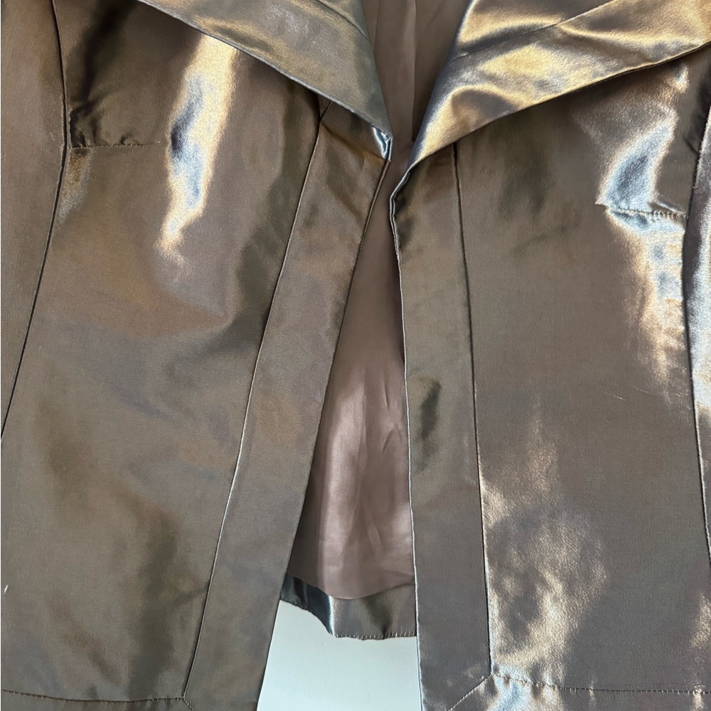 #333-9 Badgley Mischka 3 Pc Suit Bronze 8 skirt Straight, Jacket Open Front NWOT - Picture 11 of 16